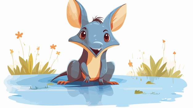 a cartoon of a mouse sitting on a pond