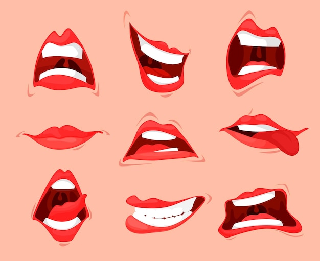 Vector cartoon mouth expressions isolated woman lips