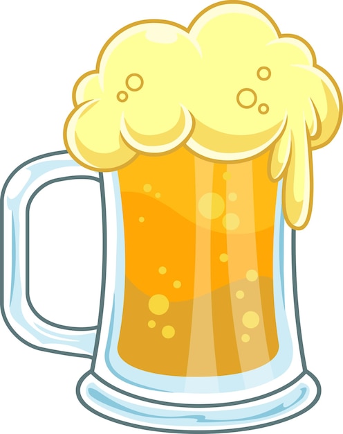 Cartoon Mug Of Cold Beer With Foam Vector Hand Drawn Illustration