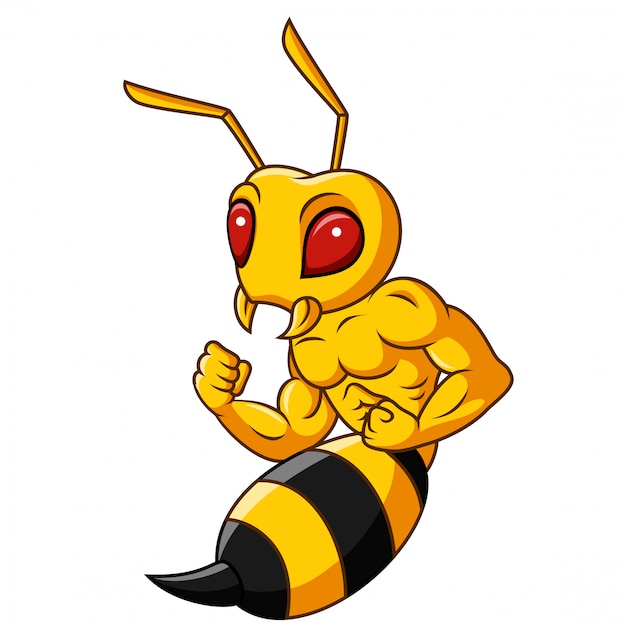 Cartoon muscular hornet mascot