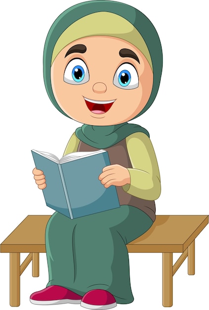 Cartoon muslim girl reading a book