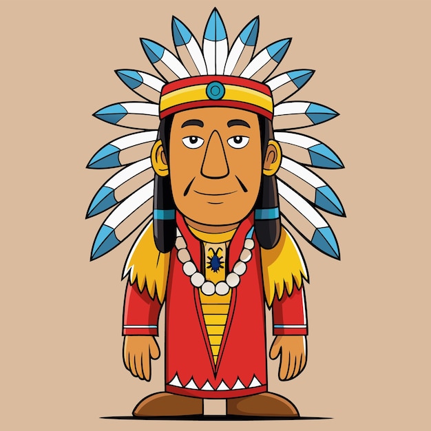 a cartoon of a native american chief with a long thin tail