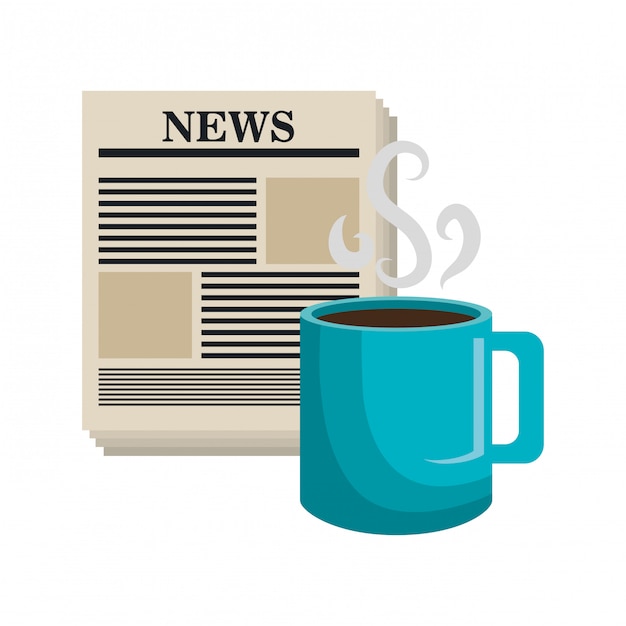 cartoon news cup coffee isolated