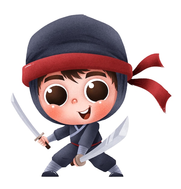 Cartoon Ninja. Cute character Ninja kids