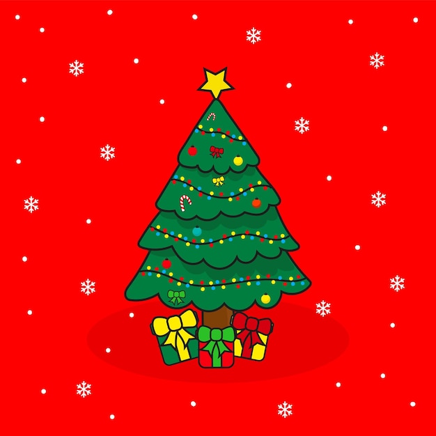 Cartoon Noel Tree Vector Editable Colorful Drawing Illustration