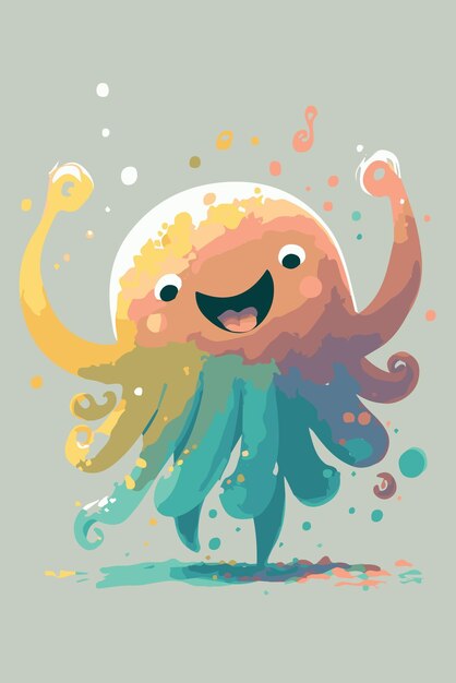 Vector cartoon octopus. vector drawing of cute smiling marine life. isolated sea creature. funny squid baby