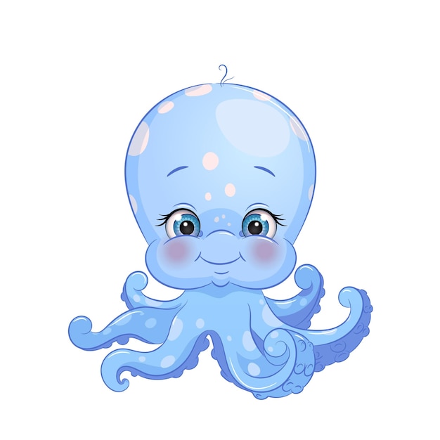 Cartoon octopus vector illustration Cute ocean animal isolated white background