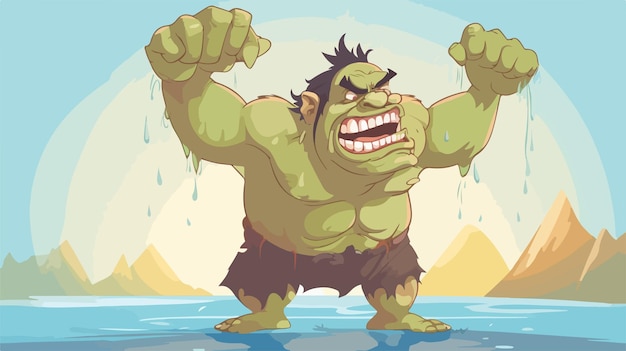 Cartoon Ogre Flexing Illustration