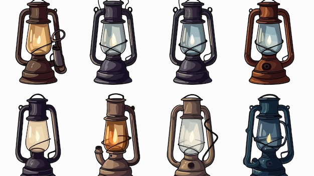 Vector cartoon oil lanterns vintage camping lantern or old kerosene lamp illustration