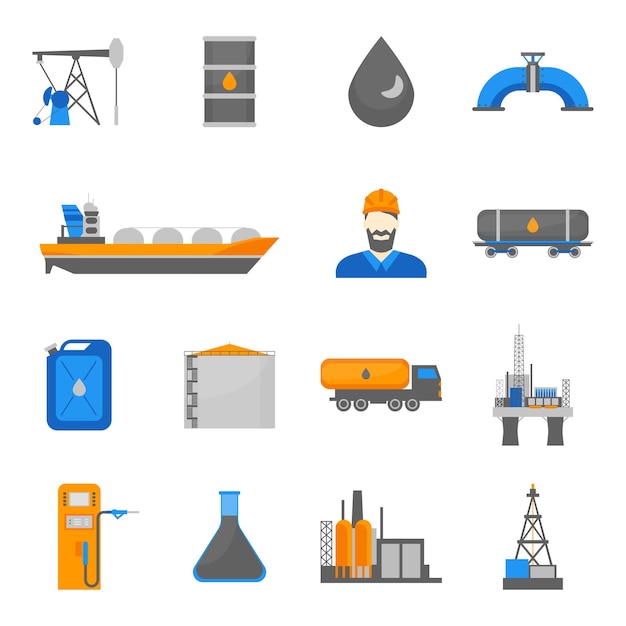 Cartoon Oil Petroleum Processing Icons Set Vector