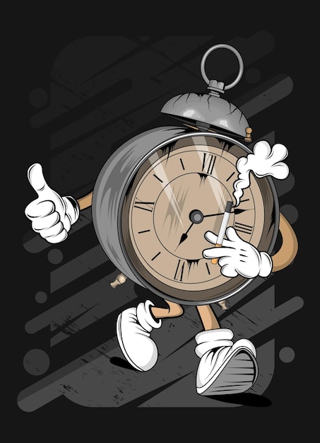 Cartoon old alarm clock tshirt design illustration