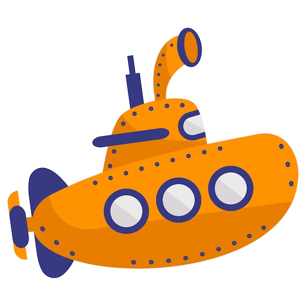 cartoon old submarine with lights Concept Retro Navy Ship vector color icon design Deep sea creature