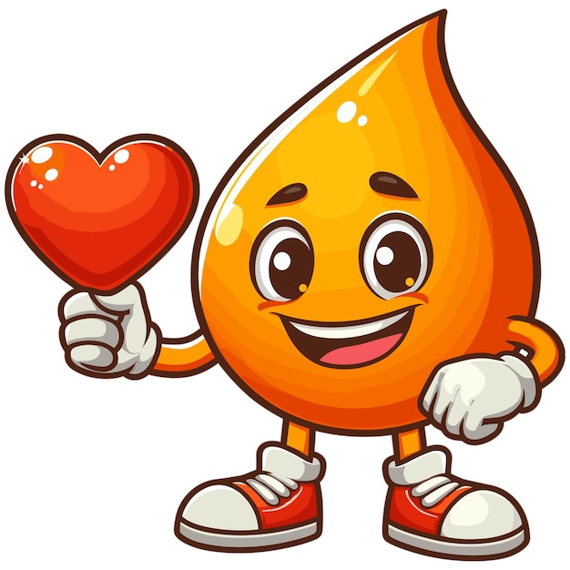 Cartoon Orange character holding up a red heart mascot vector illustration on white background