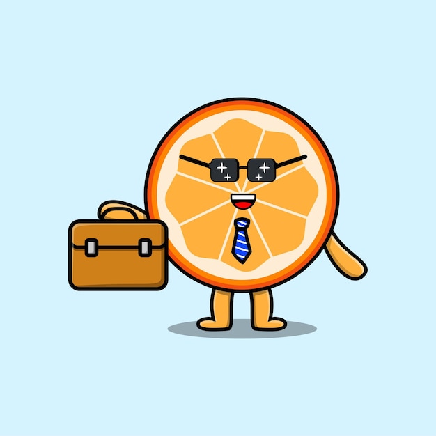 Cartoon orange fruit businessman holding suitcase