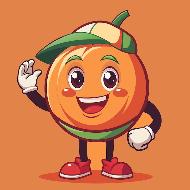 Cartoon orange wearing a cap and smiling