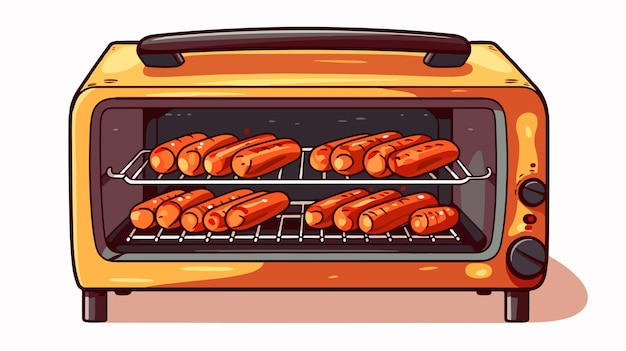 Cartoon Oven Grill with Sausages Vector Illustration