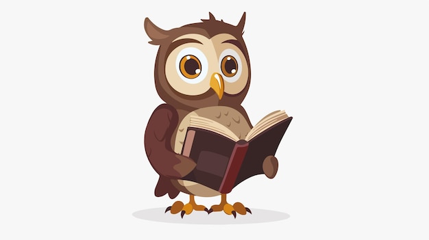 Vector cartoon owl holding a book flat vector