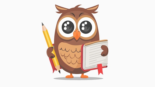 Vector a cartoon owl holding a pencil and a notepad with a pencil in it