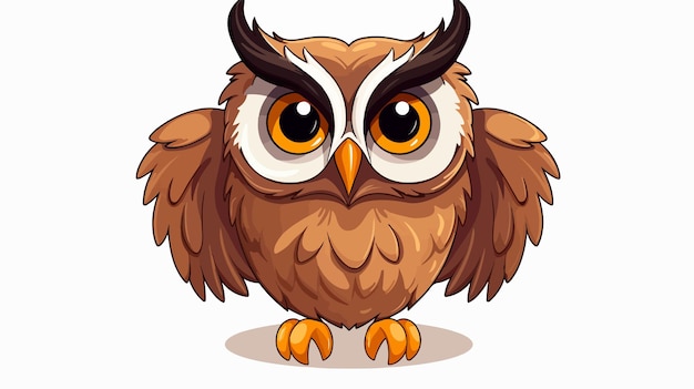 a cartoon owl with big yellow eyes and big black horns