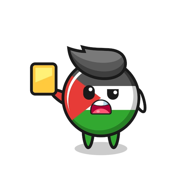 Cartoon palestine flag badge character as a football referee giving a yellow card