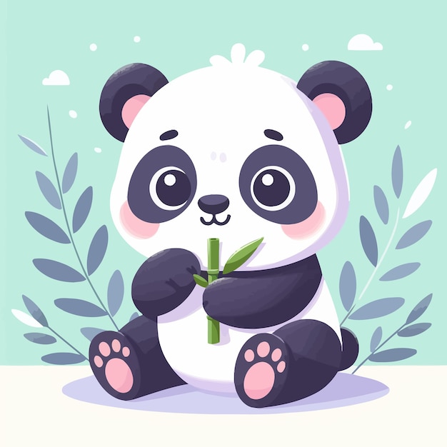 a cartoon of a panda bear holding a green plant