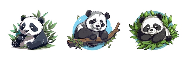 Cartoon panda with leafs Vector illustration