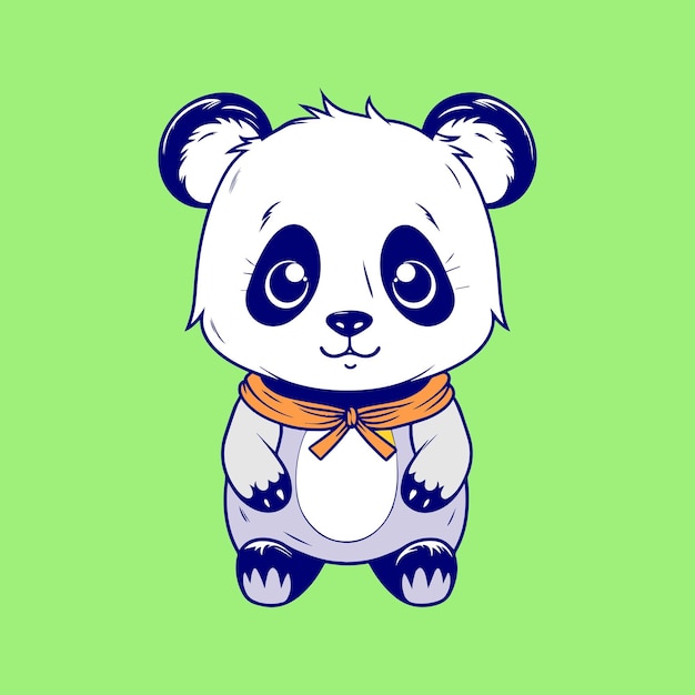 A cartoon panda with yellow scarf on a green background