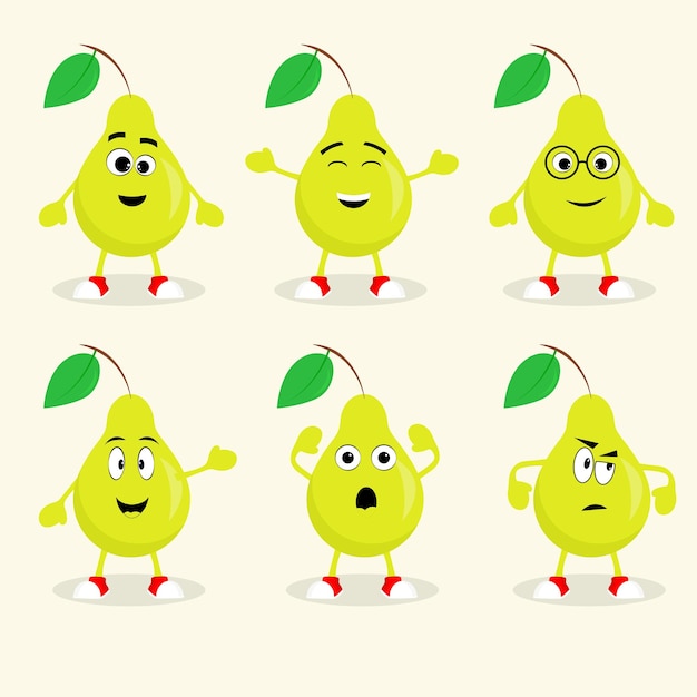 Cartoon pear set with different emotions