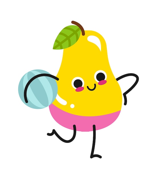 Cartoon pear with ball Vector illustration