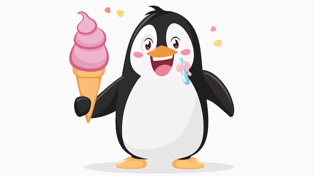 Vector cartoon penguin holding ice cream flat vector isolated