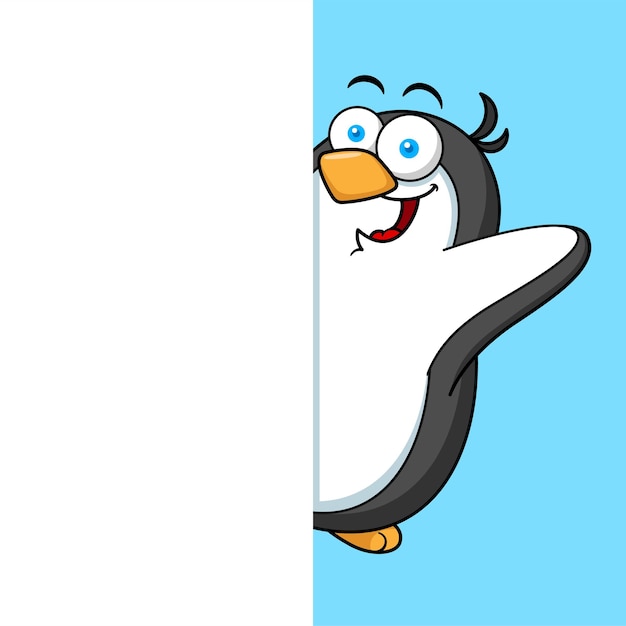 Cartoon Penguin Mascot Character Hiding