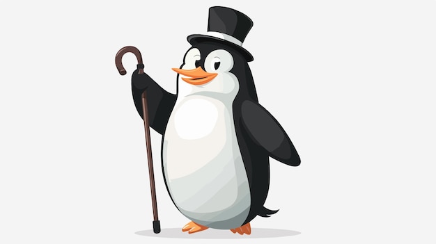 a cartoon of a penguin with a hat and a cane