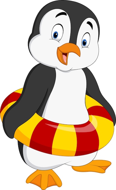 Cartoon penguin with inflatable ring