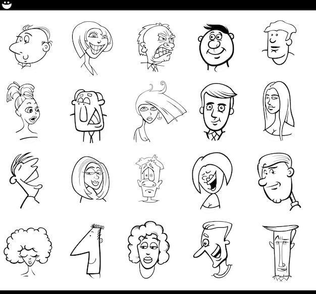 Cartoon people characters faces moods set