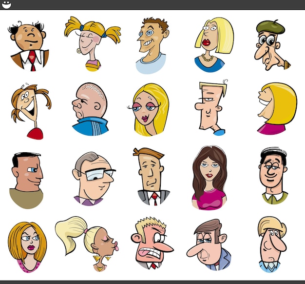 Cartoon people characters faces and moods set