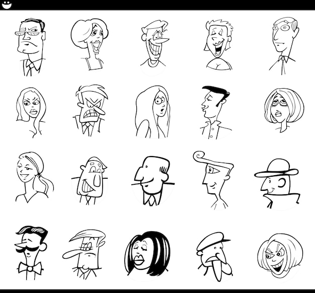 Cartoon people characters faces set