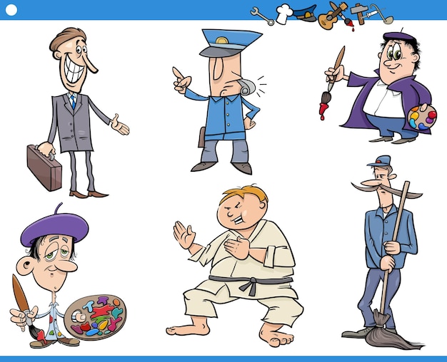 Cartoon people characters and their occupations set