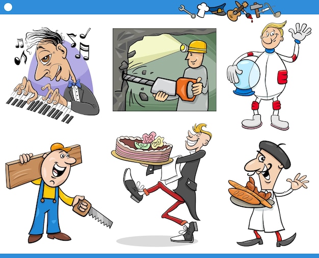 Cartoon people characters and their occupations set