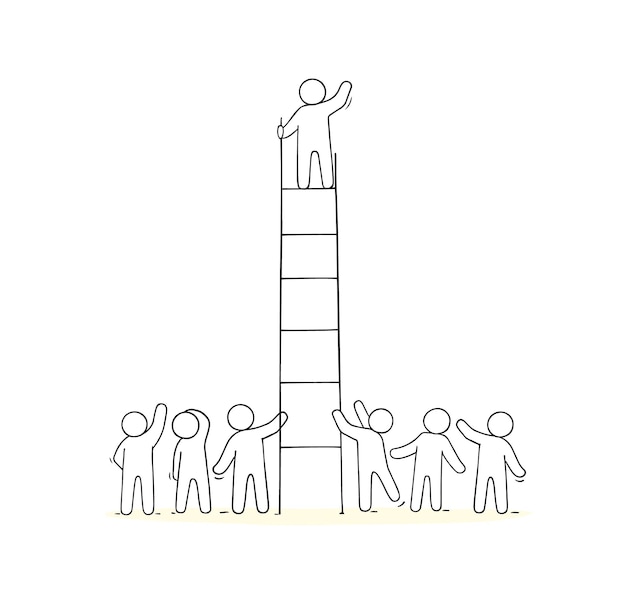 Cartoon people climbing on stairs