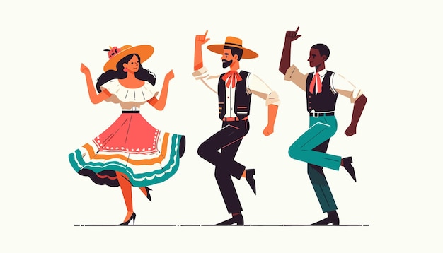 a cartoon of people dancing in a colorful dress