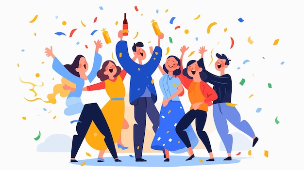 a cartoon of people dancing with confetti in the background