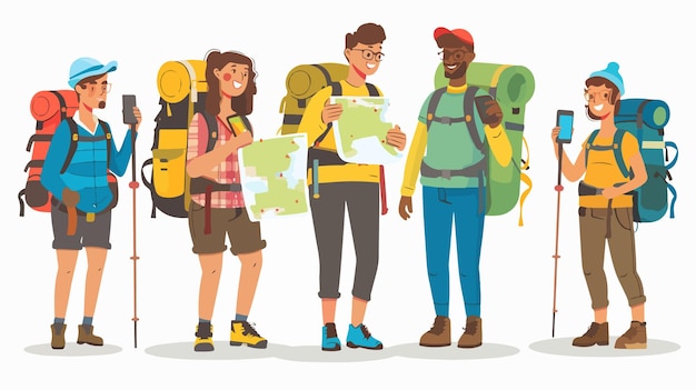 Vector a cartoon of people with backpacks that say  travel