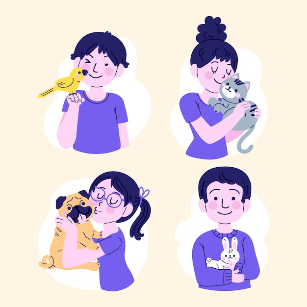 Cartoon people with pets collection