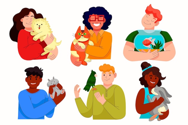 Cartoon people with pets