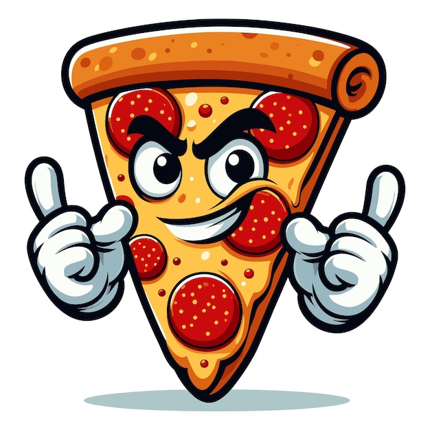 cartoon pepperoni pizza slice holding up a single finger in a playful gesture vector illustration