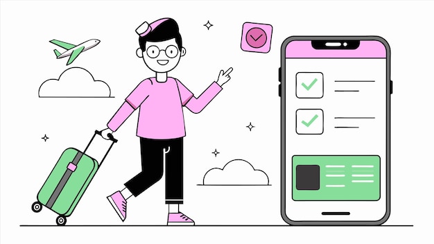 a cartoon of a person pointing at a phone with a checklist