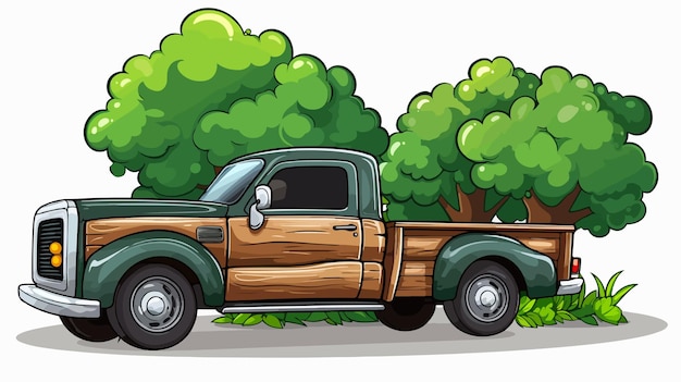 Vector cartoon pickup truck carrying trees with thought bubble