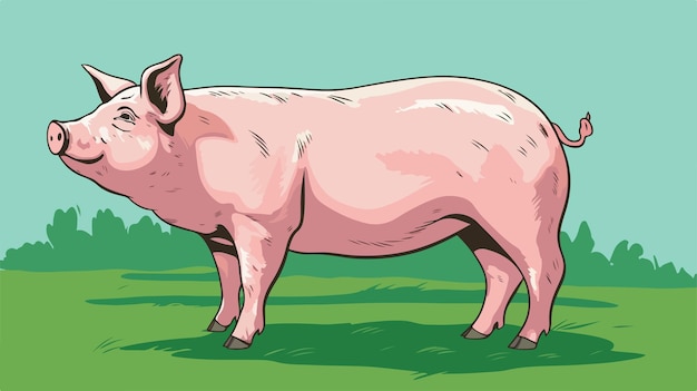 a cartoon of a pig in a field with a green background