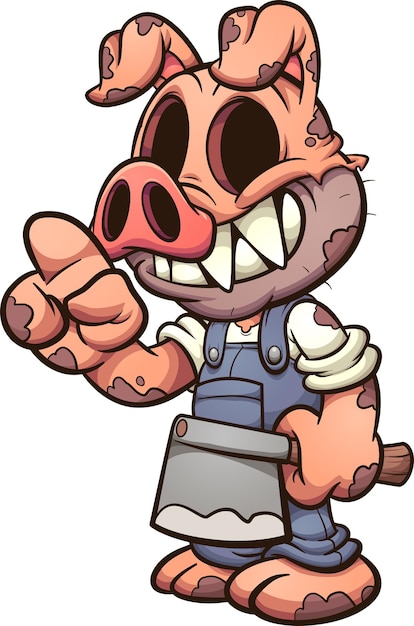 Vector cartoon pig wearing a mask and making the silence hand sign