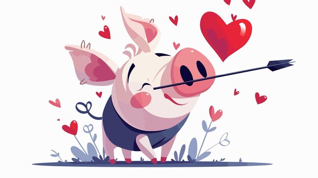 Vector a cartoon of a pig with hearts in the background